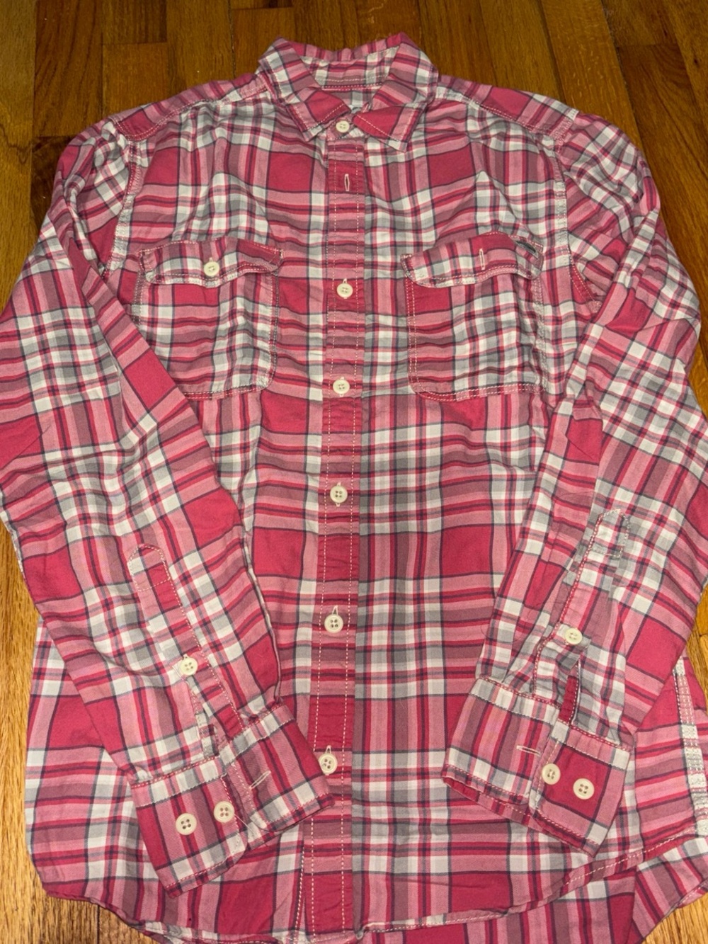 Jack & Jones Red and White Plaid Button-Down Shirt